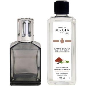 imageMAISON BERGER  Lampe Berger Model Carre  Home Fragrance Lamp Diffuser  Air Freshener  86 inches Grey  Catalytic Odor Eliminator for Home Kitchen Bathroom  Luxury Scented Oils not IncludedGrey  Sandalwood Temptation