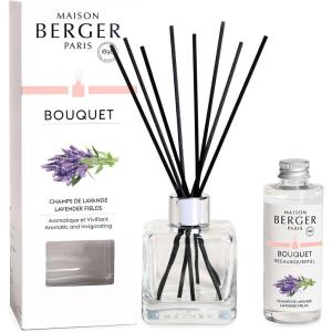 imageMAISON BERGER  Reed Diffuser Clear Glass Scented Bouquet  8 Black Reed Sticks 83 inches  Includes 100 Milliliters 34 Fluid Ounces Fragrance Refill Precious JasmineLavender Fields