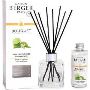 imageMAISON BERGER  Reed Diffuser Clear Glass Scented Bouquet  8 Black Reed Sticks 83 inches  Includes 100 Milliliters 34 Fluid Ounces Fragrance Refill Precious JasmineLemon Flowers