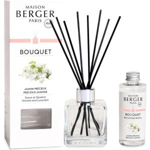 imageMAISON BERGER  Reed Diffuser Clear Glass Scented Bouquet  8 Black Reed Sticks 83 inches  Includes 100 Milliliters 34 Fluid Ounces Fragrance Refill Precious JasminePrecious Jasmine