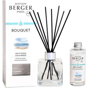 imageMAISON BERGER  Reed Diffuser Clear Glass Scented Bouquet  8 Black Reed Sticks 83 inches  Includes 100 Milliliters 34 Fluid Ounces Fragrance Refill Precious JasmineOcean Breeze