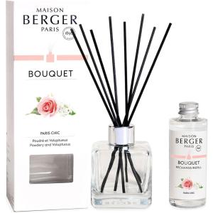 imageMAISON BERGER  Reed Diffuser Clear Glass Scented Bouquet  8 Black Reed Sticks 83 inches  Includes 100 Milliliters 34 Fluid Ounces Fragrance Refill Precious JasmineParis Chic