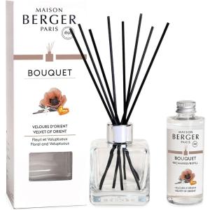 imageMAISON BERGER  Reed Diffuser Clear Glass Scented Bouquet  8 Black Reed Sticks 83 inches  Includes 100 Milliliters 34 Fluid Ounces Fragrance Refill Precious JasmineVelvet of Orient