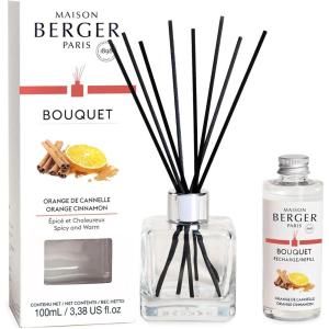 imageMAISON BERGER  Reed Diffuser Clear Glass Scented Bouquet  8 Black Reed Sticks 83 inches  Includes 100 Milliliters 34 Fluid Ounces Fragrance Refill Precious JasmineOrange Cinnamon