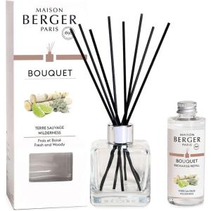 imageMAISON BERGER  Reed Diffuser Clear Glass Scented Bouquet  8 Black Reed Sticks 83 inches  Includes 100 Milliliters 34 Fluid Ounces Fragrance Refill Precious JasmineWilderness