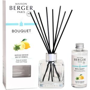 imageMAISON BERGER  Reed Diffuser Clear Glass Scented Bouquet  8 Black Reed Sticks 83 inches  Includes 100 Milliliters 34 Fluid Ounces Fragrance Refill Precious JasmineZest of Verbena