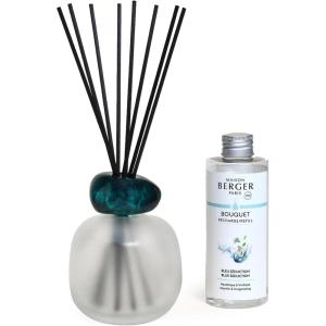 imageMAISON BERGER  Reed Diffuser  Model Mineral  Scented Bouquet with 6 Reed Sticks  315 x 315 x 945 inches  6 Fluid Ounces Lampe Berger Home Fragrance Bottle Blue White  Pure White TeaFrosted Emerald  Bleu Seduction