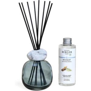 imageMAISON BERGER  Reed Diffuser  Model Mineral  Scented Bouquet with 6 Reed Sticks  315 x 315 x 945 inches  6 Fluid Ounces Lampe Berger Home Fragrance Bottle Blue White  Pure White TeaBlue White  Pure White Tea