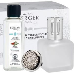 imageMAISON BERGER Mixed Gift Set  Holiday Collection  Includes Lamp Gift Set  Fragrance Festive Fir 845 Fluid Onces  250 milliliters  Refillable Car Vent Clip Diffuser Set