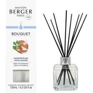 imageMAISON BERGER Reed Diffuser  Cube  Clear  Scented Bouquet with Reed Sticks  Prefilled with Lampe Fragrance  125 Milliliters  42 Fluid Ounces White Cashmere